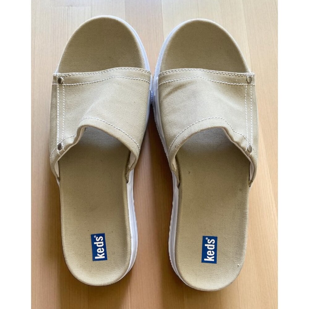 Keds Canvas Slip On Open Toe Sandals. Size 10 Beige - Picture 3 of 7